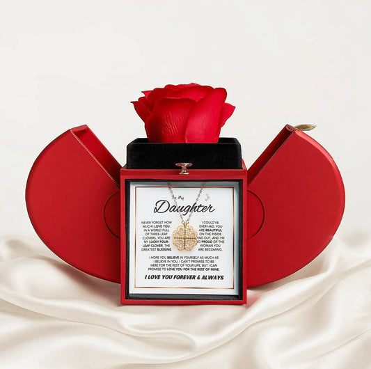 Daughter’s Lucky Clover Necklace & Forever Rose Keepsake Gift Set